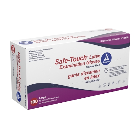 Gloves Exam Latex P-F Safe-Touch™ Large NonSterile Latex Standard Cuff Length Fully Textured Ivory Not Chemo Approved  (100/BX10BX/CS) by Dynarex Corporation  ID 2338